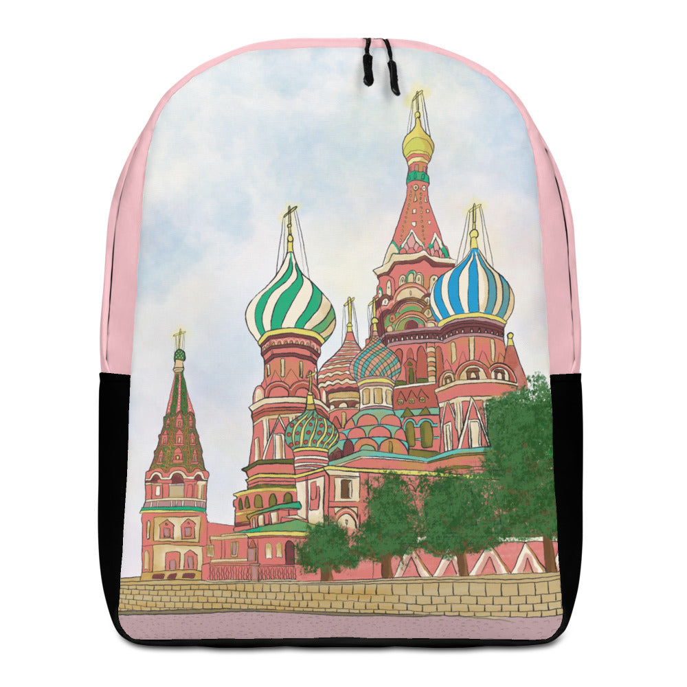 Cata Rosa Saint Basil's Cathedral Art Black and Pink Minimalist Backpack